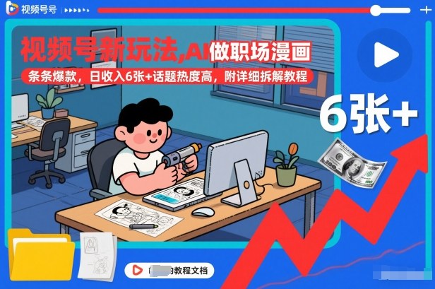 视频号新玩法,AI做职场漫画,条条爆款,日收入6张+话题热度高,附详细拆解教程-小目标云网创