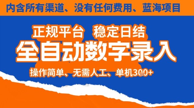 全自动数字录入,单机日入3张+,内含所有渠道全程免费零成本,操作简单可矩阵开干【揭秘】-小目标云网创