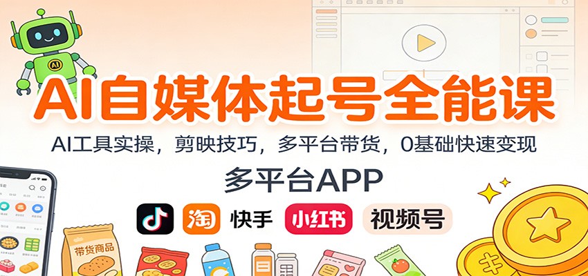 AI自媒体起号全能课：AI工具实操，剪映技巧，多平台带货，0基础快速变现-小目标云网创