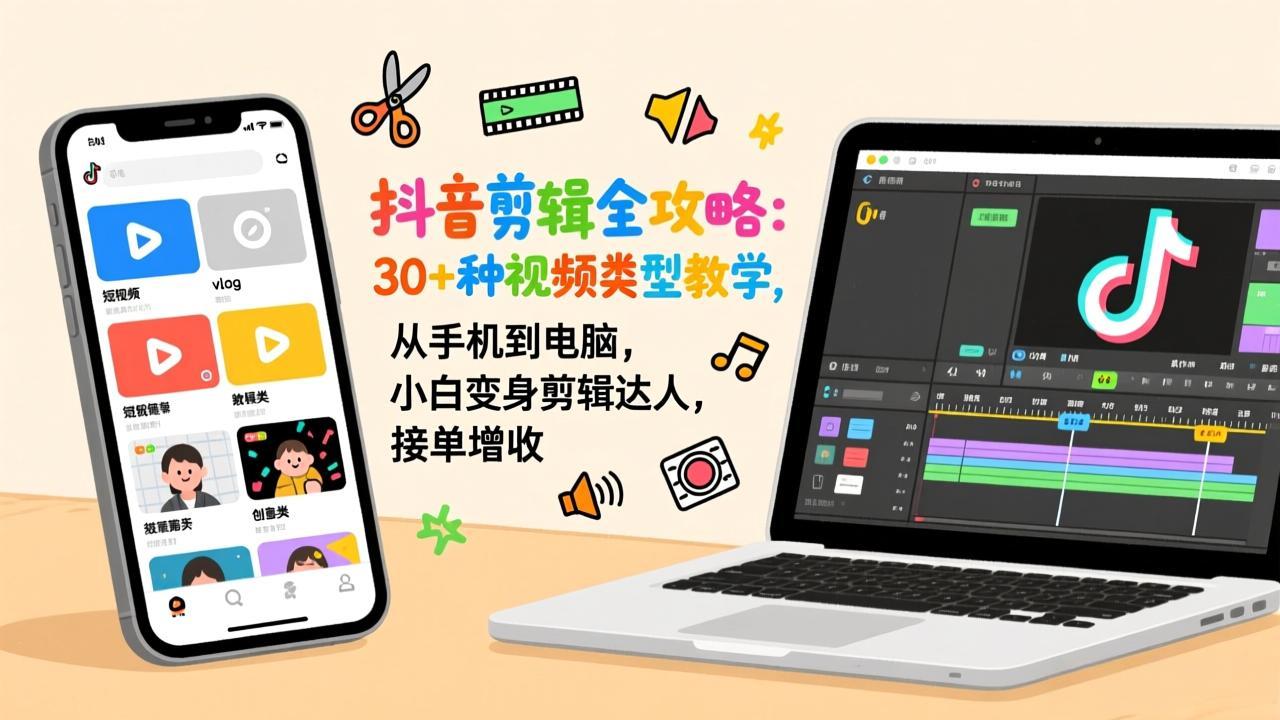 抖音剪辑全攻略：30+种视频类型教学，从手机到电脑，小白变身剪辑达人，接单增收-小目标云网创