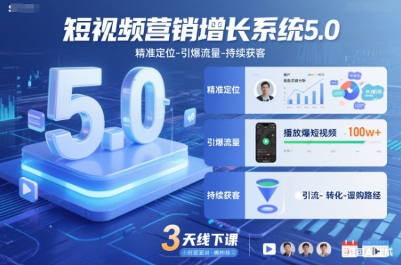 短视频营销增长系统5.0，精准定位-引爆流量-持续获客，3天线下课(音频+图片)-小目标云网创