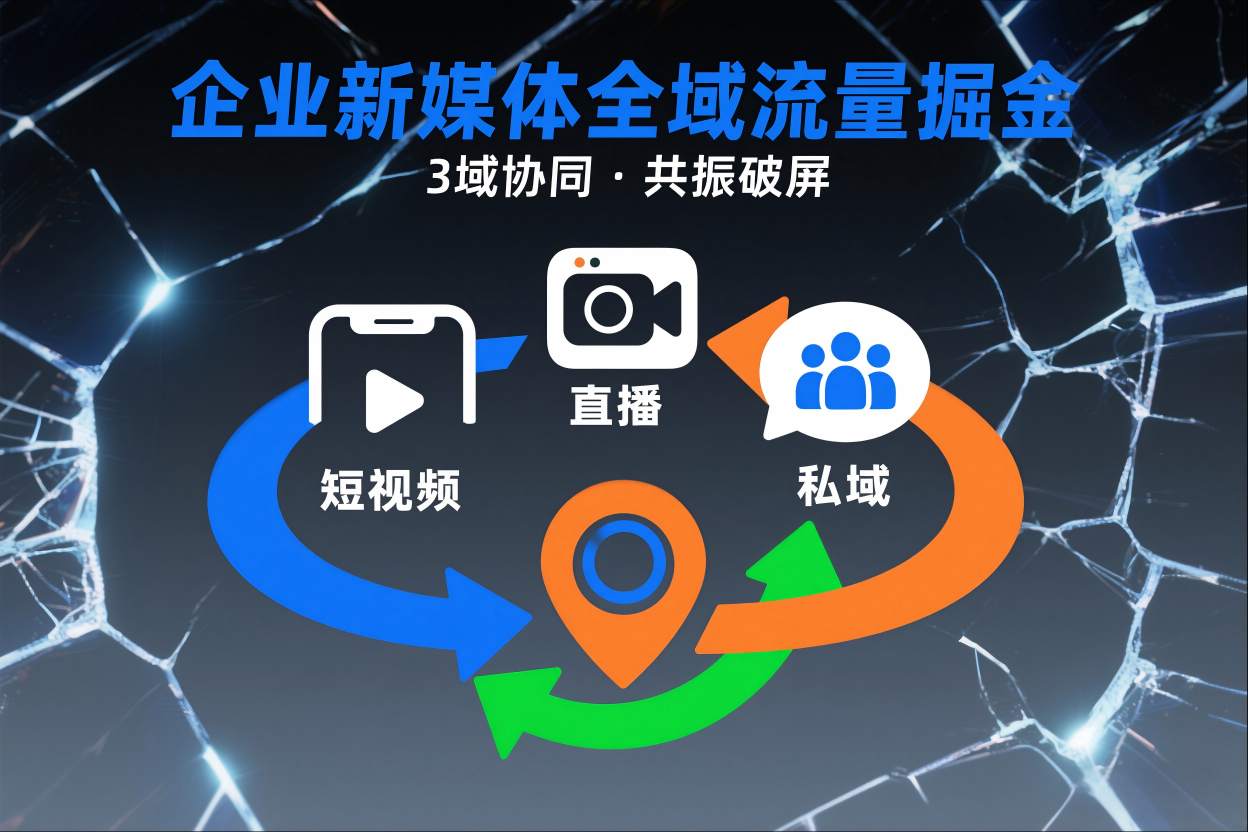 短视频全域商业模式，企业新媒体全域流量掘金，3域协同，共振破屏，短视频-直播-私域-地域-小目标云网创