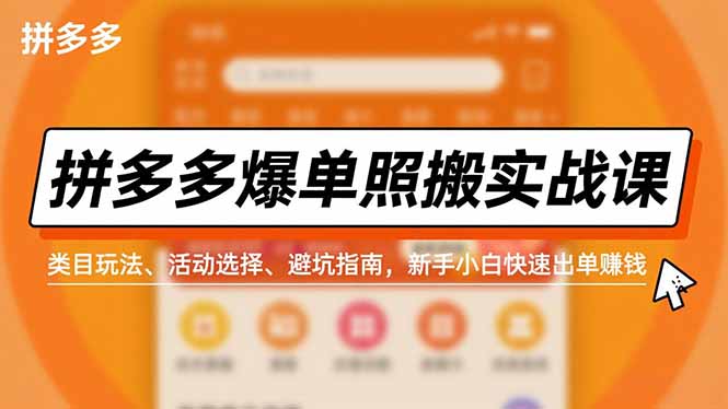 拼多多爆单照搬实战课，类目玩法、活动选择、避坑指南，新手小白快速出单赚钱-小目标云网创