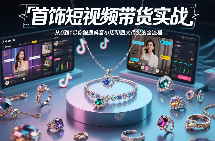 首饰短视频带货实战,从0到1带你跑通抖音小店和图文带货的全流程-小目标云网创