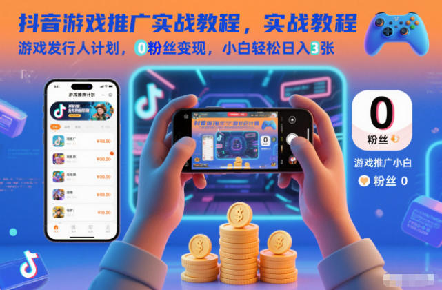 抖音游戏推广实战教程,游戏发行人计划,0粉丝变现,小白轻松日入3张-小目标云网创
