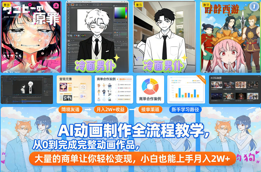 AI动画制作全流程教学，从0到完成完整动画作品，大量的商单让你轻松变现，小白也能上手月入2W+-小目标云网创