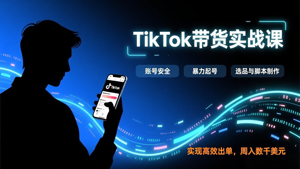TikTok带货实战课，涵盖账号安全、暴力起号、选品与脚本制作，实现高效出单，周入数千美元-小目标云网创