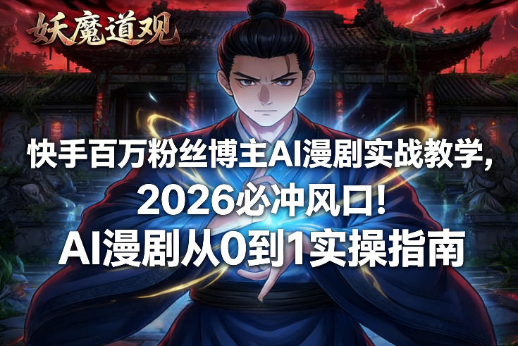 快手百万粉丝博主AI漫剧实战教学，2026必冲风口！AI漫剧从0到1实操指南-小目标云网创