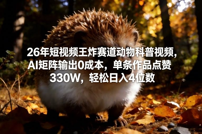 26年短视频王炸赛道动物科普视频，AI矩阵输出0成本，单条作品点赞330W，轻松日入4位数-小目标云网创