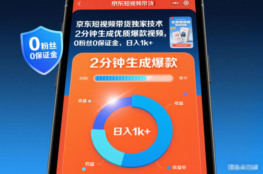 京东短视频带货独家技术，2分钟生成一条优质爆款视频，0粉丝0保证金，日入1k+【揭秘】-小目标云网创